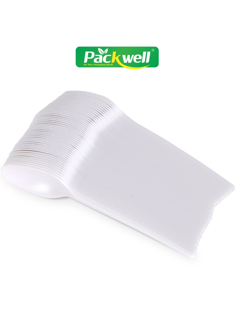 packwell Plastic Spoon 50pcs - PWCT1601 2.3 Grams Each, Premium-Quality, BPA-Free, Foodgrade and Hygienic Perfect for Parcels, Large Gatherings, Takeout, Etc White  - Image 2