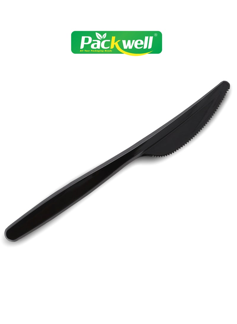 باكويل Packwell 50pcs Black MD Knife Cutlery Plastic Knife - PWCT1611 Premium Quality, BPA-Free, Food Grade And Hygienic Perfect for Parcels, Large Gatherings, Takeout, Etc Black 50 PCS  - Image 4