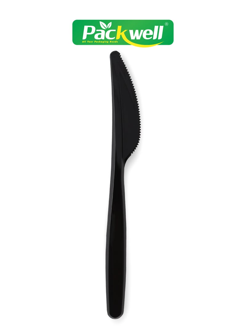 باكويل Packwell 50pcs Black MD Knife Cutlery Plastic Knife - PWCT1611 Premium Quality, BPA-Free, Food Grade And Hygienic Perfect for Parcels, Large Gatherings, Takeout, Etc Black 50 PCS  - Image 2