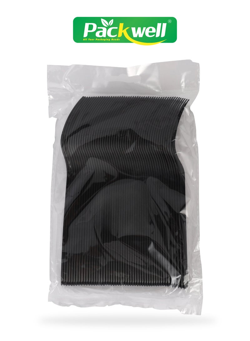 باكويل Packwell 50pcs Black MD Knife Cutlery Plastic Knife - PWCT1611 Premium Quality, BPA-Free, Food Grade And Hygienic Perfect for Parcels, Large Gatherings, Takeout, Etc Black 50 PCS  - Image 3