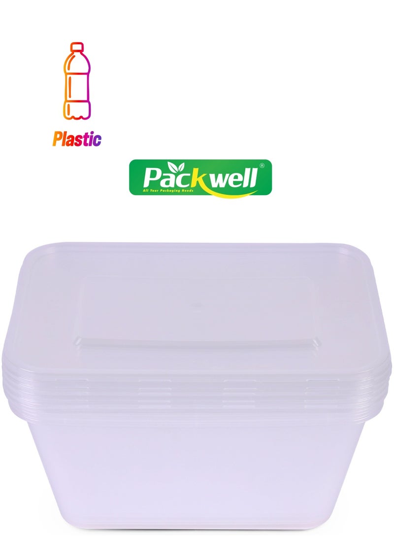 packwell Packwell Microwave Container with Lid 5pcs - PWRP1962 1000 ml, Rectangle Shaped, Pack of 5 BPA-Free, Food grade and Hygienic Perfect for Packing, Storing, Ramadan Food and Iftar Kit Distribution, Etc Clear  - Image 1