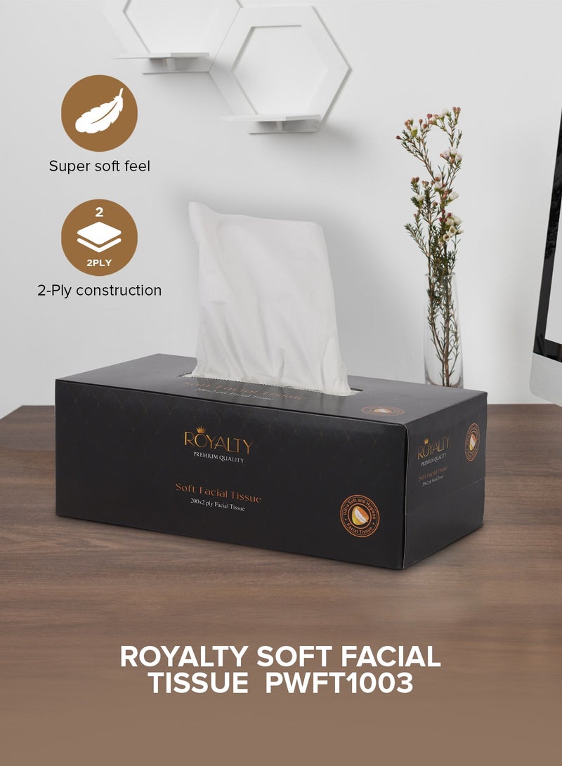 royalty - Soft Facial Tissue- PWFT1003| 200X2 Ply, 5 Packet, Premium-Quality and Super Soft| Tissue Paper Box For Everyday Use, Suitable for Home, Office and Commercial Space - Image 1