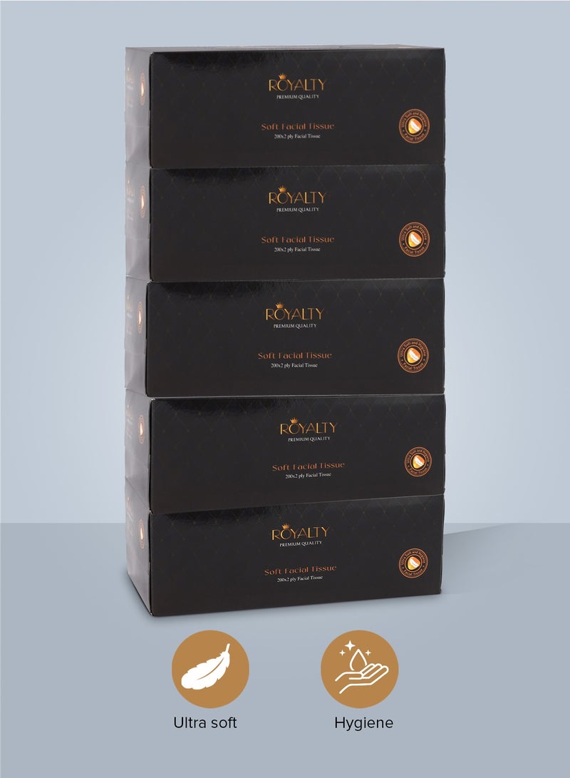 royalty - Soft Facial Tissue- PWFT1003| 200X2 Ply, 5 Packet, Premium-Quality and Super Soft| Tissue Paper Box For Everyday Use, Suitable for Home, Office and Commercial Space - Image 1