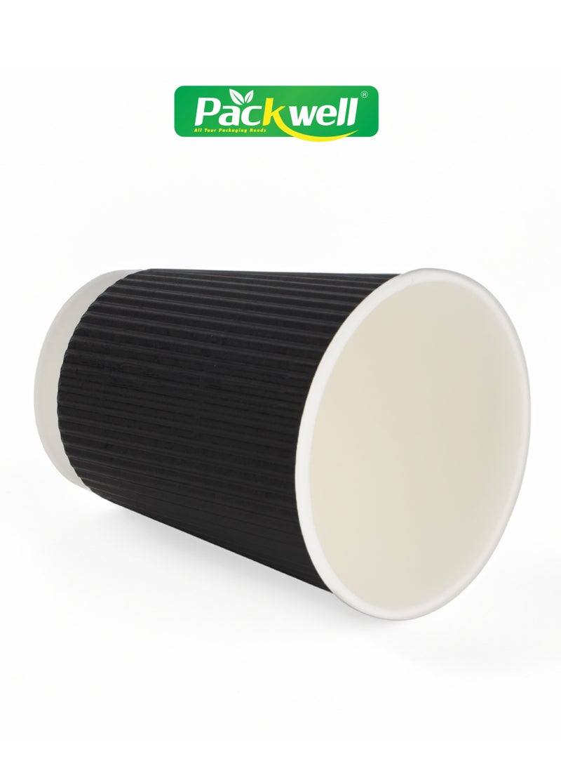 packwell Paper Cup- PWPC1012| 12.0 OZ, Pack of 25 Pieces Each . Premium-Quality, BPA-Free, Food Grade and Hygienic| Ripple Design, Perfect for Parcels, Large Gatherings, Takeout, Etc| Suitable for Tea, Coffee, Black 25 pcs  - Image 3