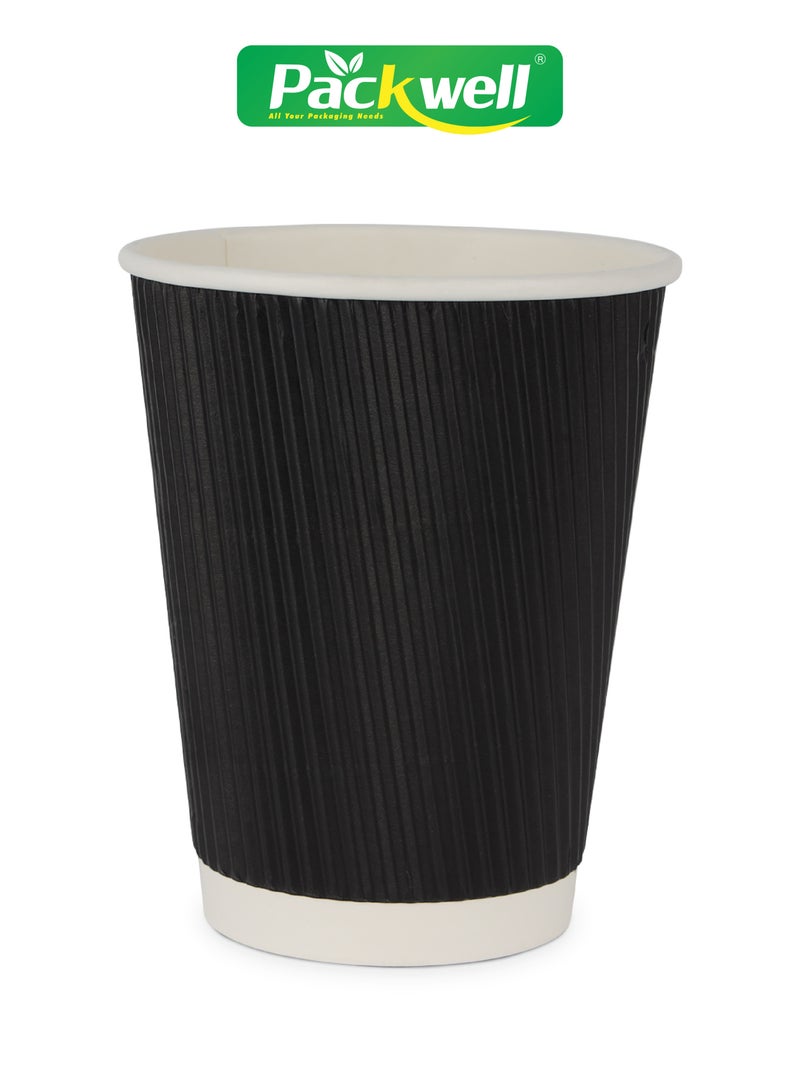 packwell Paper Cup- PWPC1012| 12.0 OZ, Pack of 25 Pieces Each . Premium-Quality, BPA-Free, Food Grade and Hygienic| Ripple Design, Perfect for Parcels, Large Gatherings, Takeout, Etc| Suitable for Tea, Coffee, Black 25 pcs  - Image 2