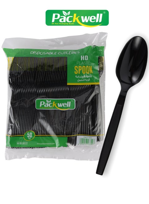 HD Spoon- PWCT1605|  Premium-Quality, BPA-Free, Foodgrade and Hygienic| Perfect for Parcels, Large Gatherings, Takeout, Etc Black 50 pcs