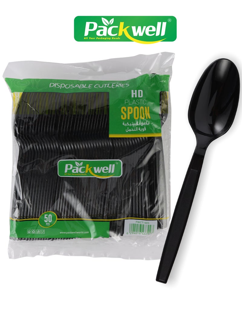 باكويل HD Spoon- PWCT1605|  Premium-Quality, BPA-Free, Foodgrade and Hygienic| Perfect for Parcels, Large Gatherings, Takeout, Etc Black 50 pcs  - Image 1