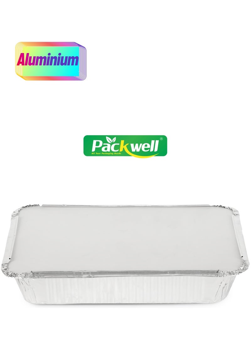 packwell Packwell 1200 ml Aluminum Container with Lid 10pcs- PWRP1943 10 Containers, BPA-Free, Food grade and Hygienic Perfect for Catering, Packing, Storing, Ramadan Food and Iftar Kit Distribution Etc silver  - Image 1