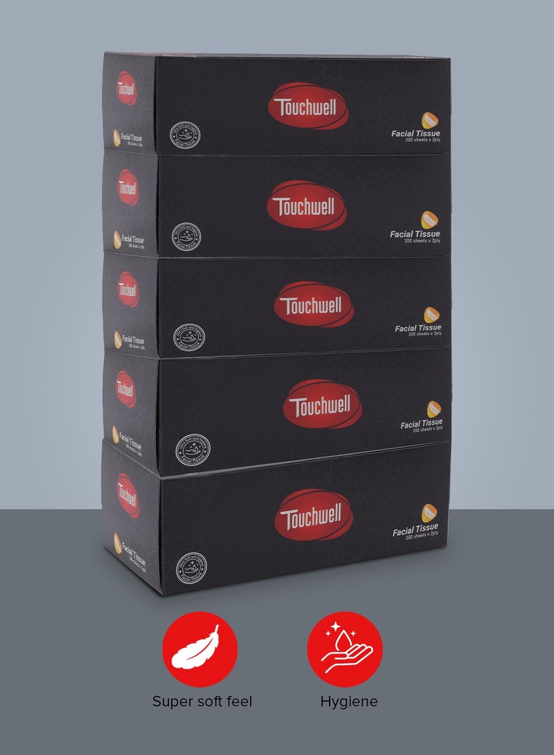 تاتشويل Facial Tissue- PWFT1002| 200X2 Ply, 5 Pieces, Premium-Quality and Super Soft| Tissue Paper Box For Everyday Use, Suitable for Home, Office and Commercial Space - Image 1