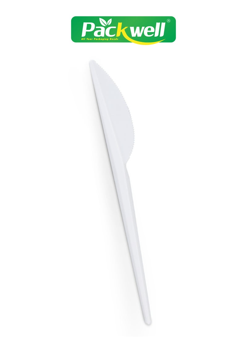 packwell Packwell Plastic Knife 50pcs PWCT1603 2.3 Grams Each, Premium-Quality, BPA-Free, Food grade and Hygienic White 50 PCS  - Image 3
