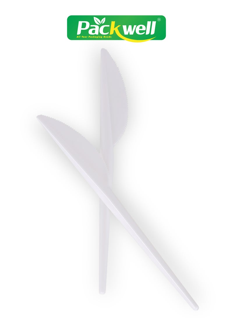 packwell Packwell Plastic Knife 50pcs PWCT1603 2.3 Grams Each, Premium-Quality, BPA-Free, Food grade and Hygienic White 50 PCS  - Image 4