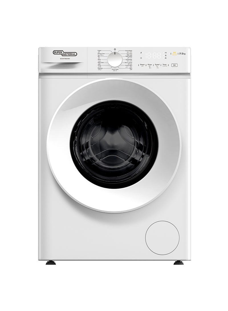 SUPER GENERAL 7.5 kg Front-Load Washing Machine with Inverter Motor, 1400 RPM, Energy-Saving, 15 Programs, 10-Year Motor Warranty SGW7560INV Stainless Steel 