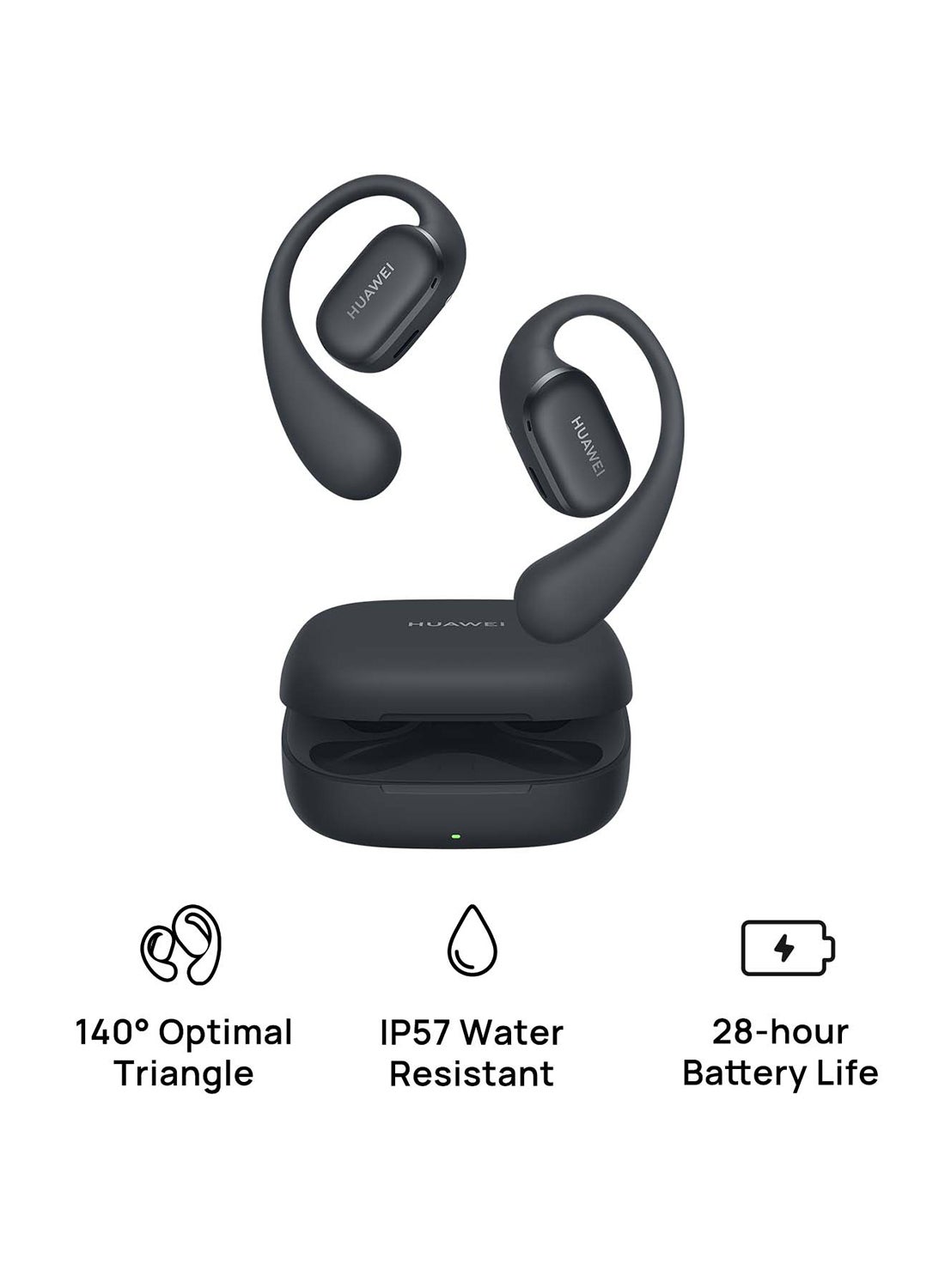 HUAWEI FreeArc – Auriculares Open-ear Bluetooth Con Resistencia IP57, 28 Horas De Autonomía Y Diseño Triangular 140° Para Deporte (Negro, Compatible IOS/Android/Windows)