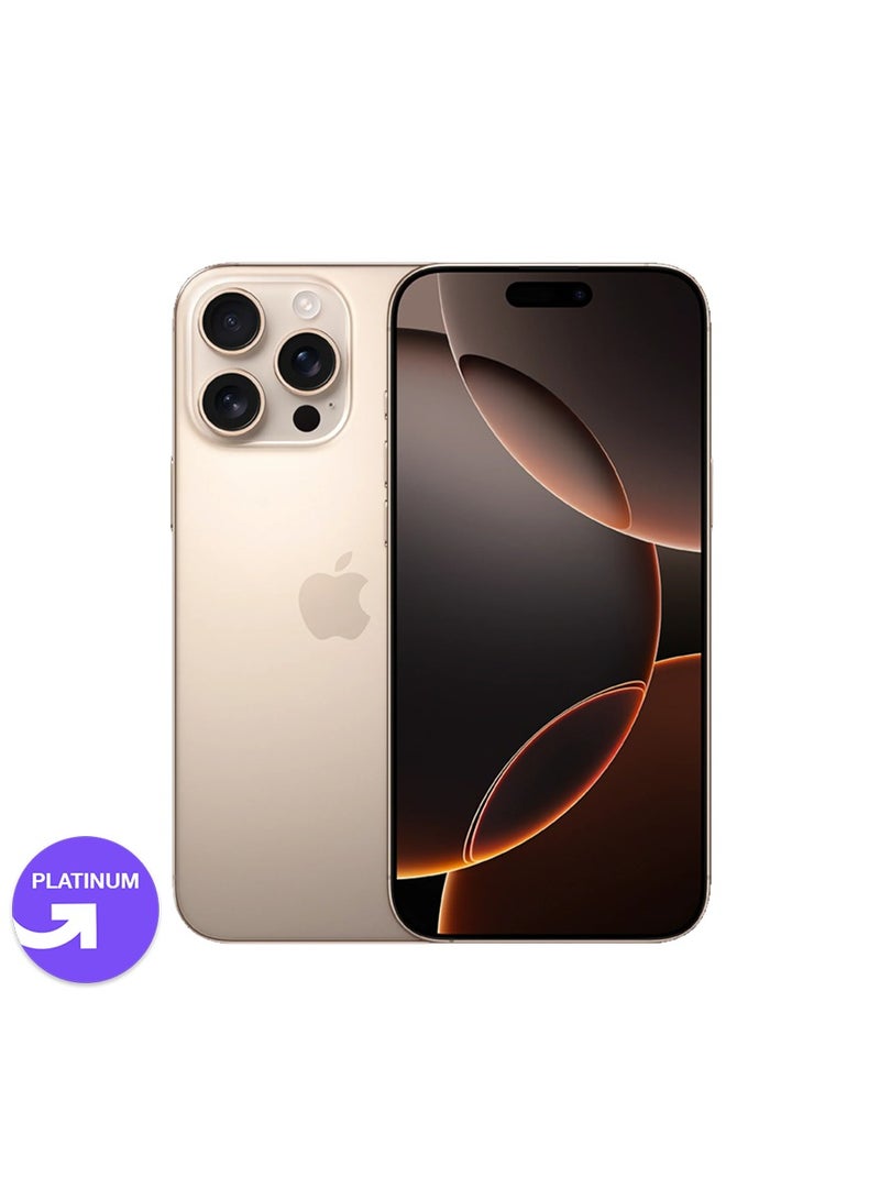 ابل  Refurbished, iPhone 16 Pro Max, 256GB, Dual Sim, Desert Titanium, Local Warranty | Platinum Grade | UPGRADE Refurbished