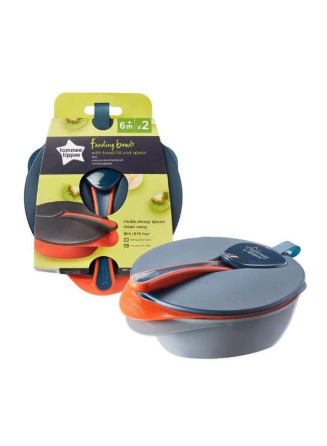 tommee tippee - Explora Easy Scoop Feeding Bowls Lid And Spoon 6+ Months - Grey And Orange - Image 1