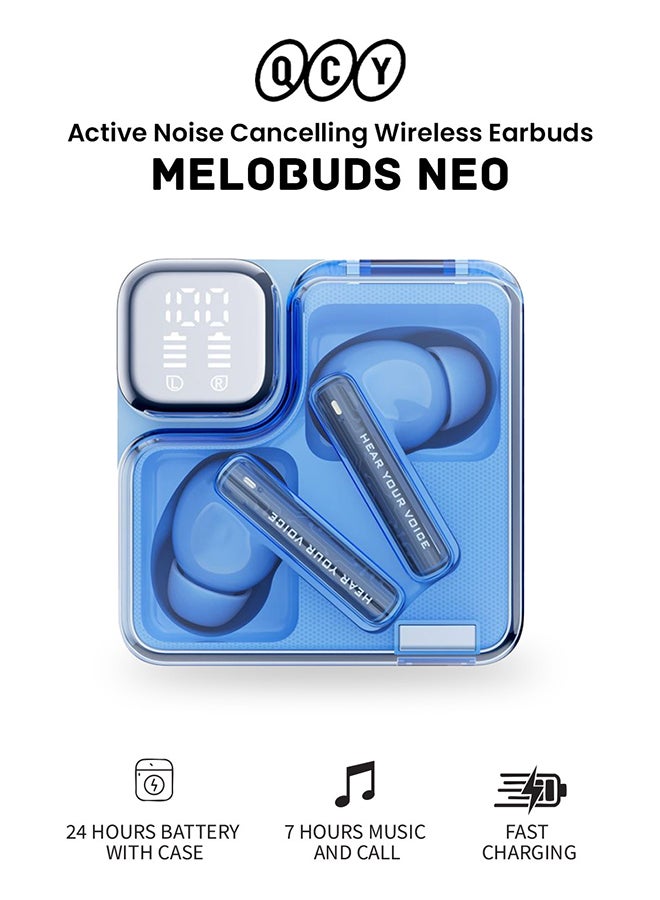 QCY - MeloBuds Neo Wireless Earbuds, Bluetooth 5.3 Earphones with HiFi Stereo Deep Bass, Personalized EQs, 4 Mics ENC Calls, LED Power Display, 24H Playtime, Dual Connection, IPX5 Waterproof - Blue - Image 1