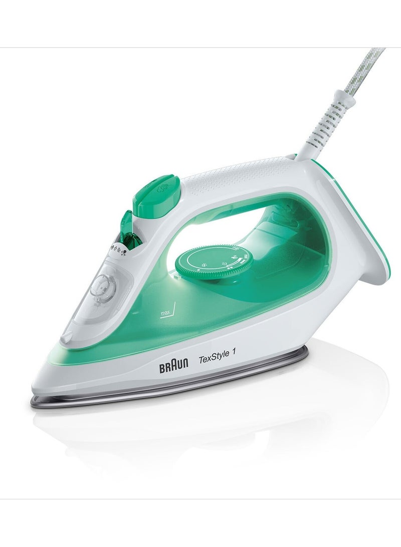 براون Braun TexStyle 1 Steam Iron | Ceramic Soleplate | 2000 Watts | Rapid Heatup | Eco Mode | 220ml Capacity | Anti-Drip - SI 1040 GR - Green 220 ml 2000 W ‎SI1040GR green