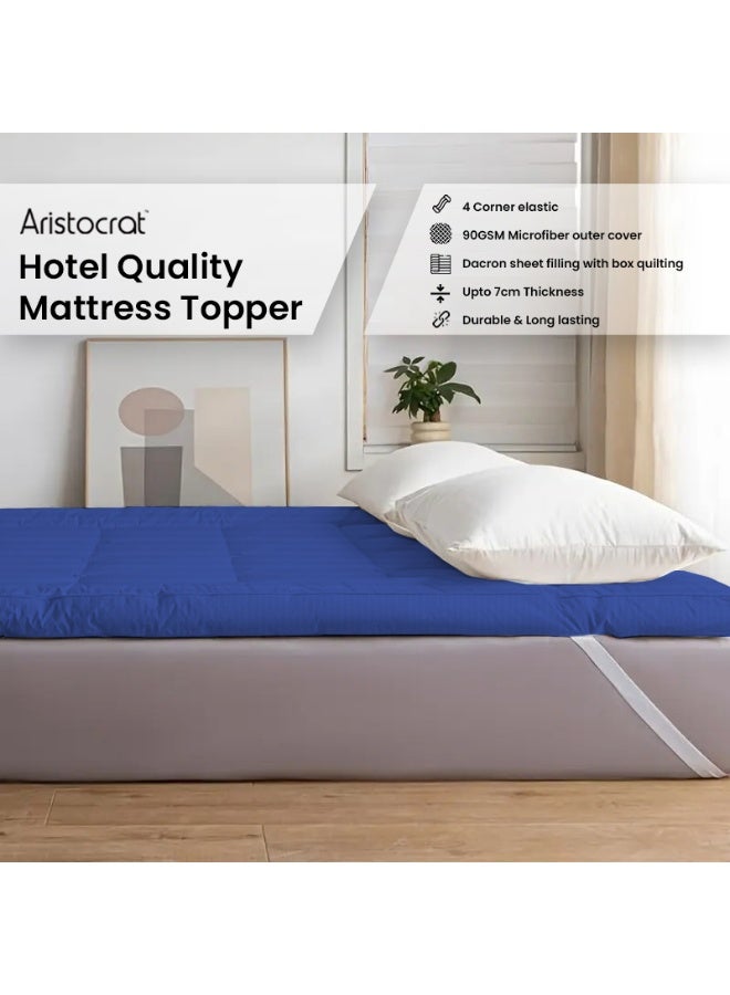 ARISTOCRAT Aristocrat Soft Material Stripe Mattress Topper - 600GSM (100x200+7cm - Blue) Microfiber Blue 100x200cm  - Image 1