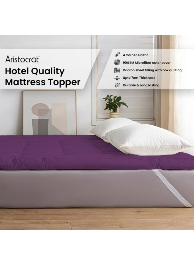 ARISTOCRAT Aristocrat Soft Material Stripe Mattress Topper - 600GSM (150x200+7cm - Purple) Microfiber Purple 150x200cm  - Image 1