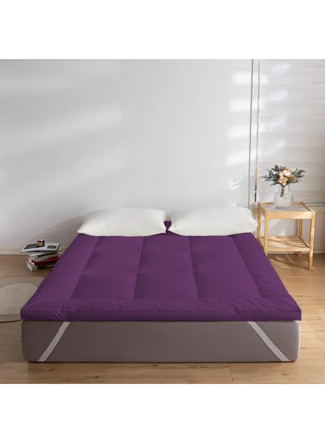 ARISTOCRAT Aristocrat Soft Material Stripe Mattress Topper - 600GSM (150x200+7cm - Purple) Microfiber Purple 150x200cm  - Image 2