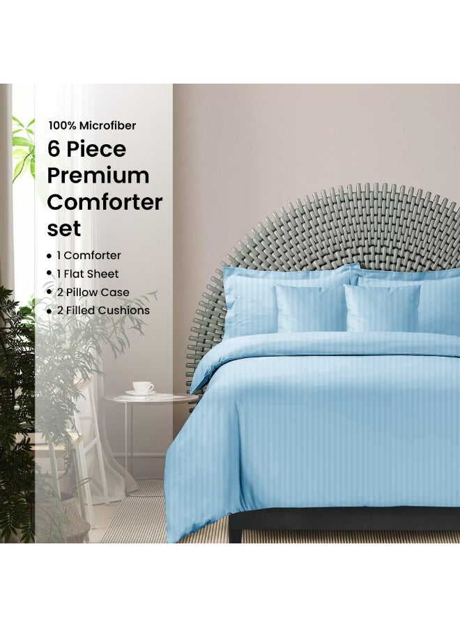 ARISTOCRAT Aristocrat 6-Piece Comforter Set 100% Microfiber- 1pc comforter (240x260cm), 1pc flat sheet (240x260cm), 2pcs pillowcase (50x75+17cm), 2pcs filled cushions (45x45cm) - Sky Blue Microfiber Sky Blue  - Image 1