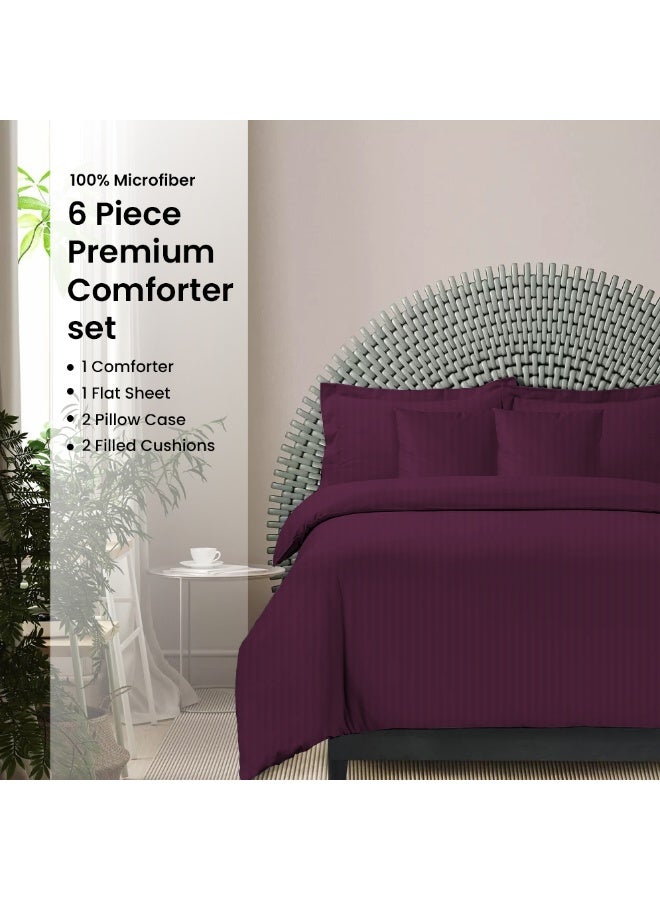 ARISTOCRAT Aristocrat 6-Piece Comforter Set 100% Microfiber- 1pc comforter (160x220cm), 1pc flat sheet (160x220cm), 2pcs pillowcase (50x75+17cm), 2pcs filled cushions (45x45cm) - Purple Microfiber Purple  - Image 1