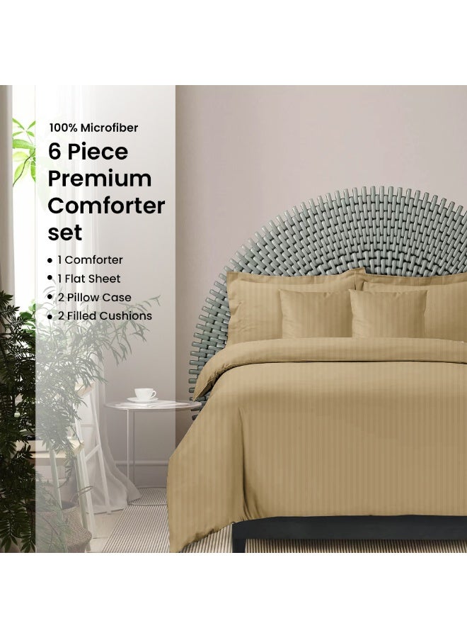 ARISTOCRAT Aristocrat 6-Piece Comforter Set 100% Microfiber- 1pc comforter (240x260cm), 1pc flat sheet (240x260cm), 2pcs pillowcase (50x75+17cm), 2pcs filled cushions (45x45cm) - Beige Microfiber Beige  - Image 1