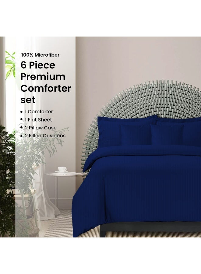 ARISTOCRAT Aristocrat 6-Piece Comforter Set 100% Microfiber- 1pc comforter (240x260cm), 1pc flat sheet (240x260cm), 2pcs pillowcase (50x75+17cm), 2pcs filled cushions (45x45cm) - Royal Blue Microfiber Royal Blue  - Image 1