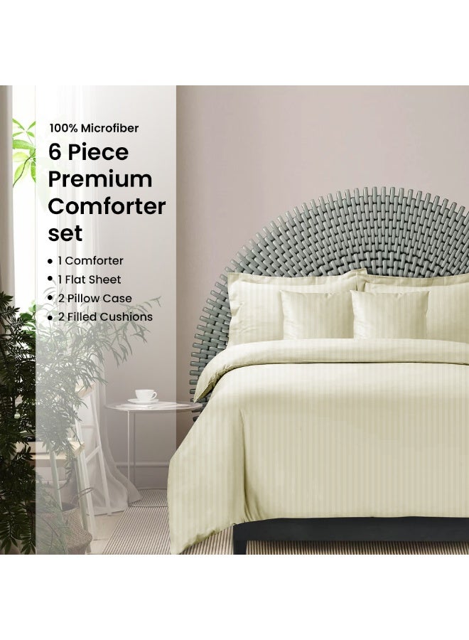 ARISTOCRAT Aristocrat 6-Piece Comforter Set 100% Microfiber- 1pc comforter (220x240cm), 1pc flat sheet (220x240cm), 2pcs pillowcase (50x75+17cm), 2pcs filled cushions (45x45cm) - Cream Microfiber Cream  - Image 1