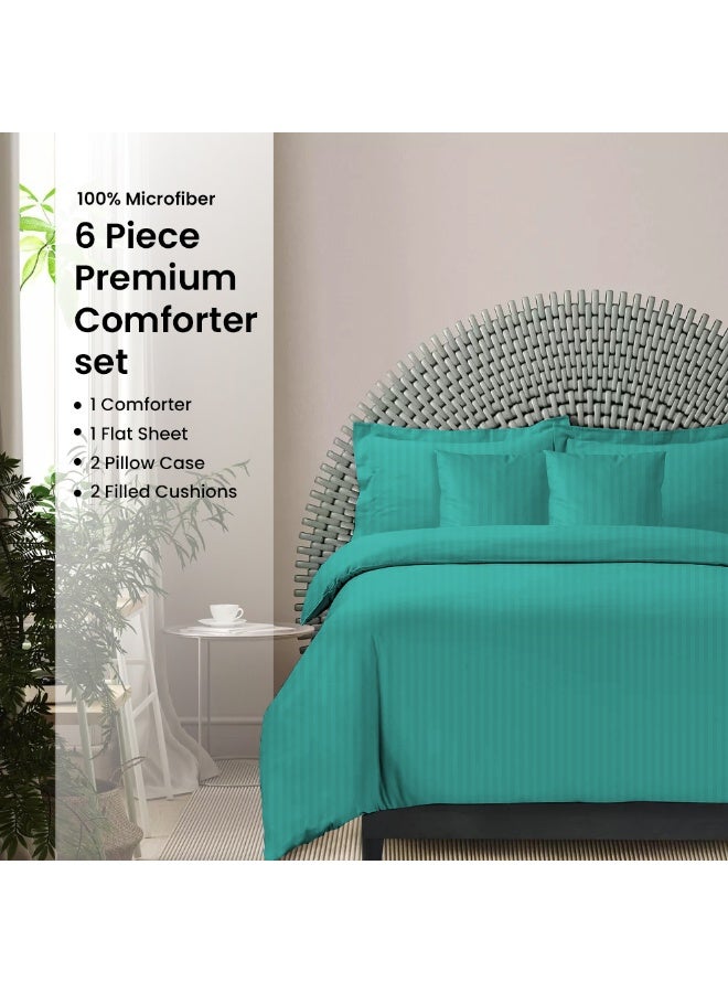 ARISTOCRAT Aristocrat 6-Piece Comforter Set 100% Microfiber- 1pc comforter (160x220cm), 1pc flat sheet (160x220cm), 2pcs pillowcase (50x75+17cm), 2pcs filled cushions (45x45cm) - Teal Microfiber Teal  - Image 1