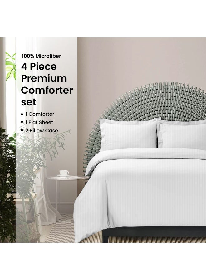 ARISTOCRAT Aristocrat 4-Piece Comforter Set 100% Microfiber- 1pc comforter (160x220cm), 1pc flat sheet (160x220cm), 2pcs pillowcase (50x75+17cm) - White Microfiber White  - Image 1