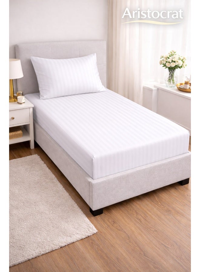 أرستوكرات طقم ملاءات مشدودة مخططة من 2 قطعة - 90x200+17 سم (أبيض) - Image 1