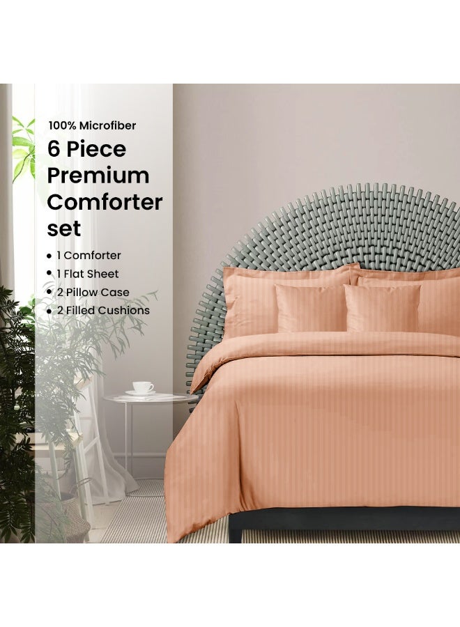 ARISTOCRAT Aristocrat 6-Piece Comforter Set 100% Microfiber- 1pc comforter (240x260cm), 1pc flat sheet (240x260cm), 2pcs pillowcase (50x75+17cm), 2pcs filled cushions (45x45cm) - Peach Microfiber Peach  - Image 1