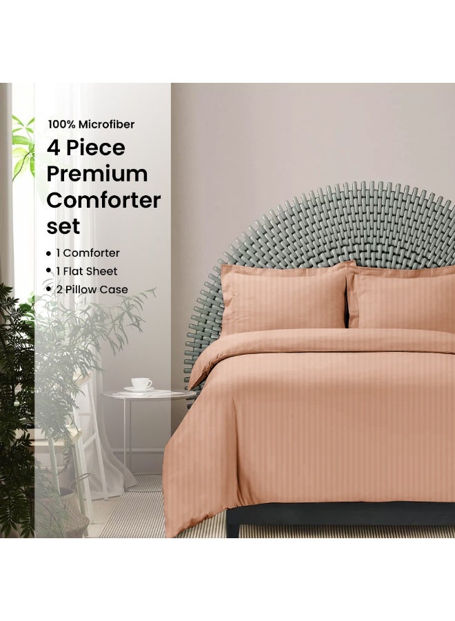 ARISTOCRAT Aristocrat 4-Piece Comforter Set 100% Microfiber- 1pc comforter (160x220cm), 1pc flat sheet (160x220cm), 2pcs pillowcase (50x75+17cm) - Peach Microfiber Peach  - Image 1