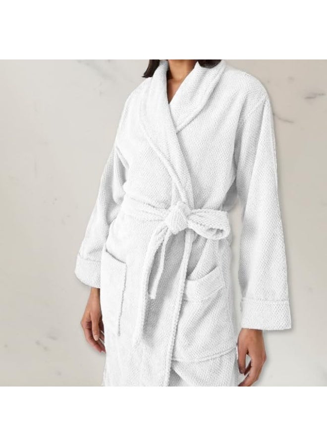 ARISTOCRAT Aristocrat 100% Cotton popcorn outside and Terry inside Unisex Adult Bathrobe - Super Soft & Highly Absorbent Ideal for Everyday Use - with Shawl collar (White) White  - Image 4