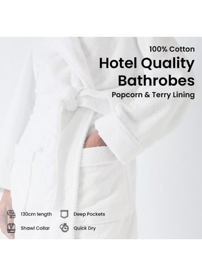 ARISTOCRAT Aristocrat 100% Cotton popcorn outside and Terry inside Unisex Adult Bathrobe - Super Soft & Highly Absorbent Ideal for Everyday Use - with Shawl collar (White) White  - Image 2