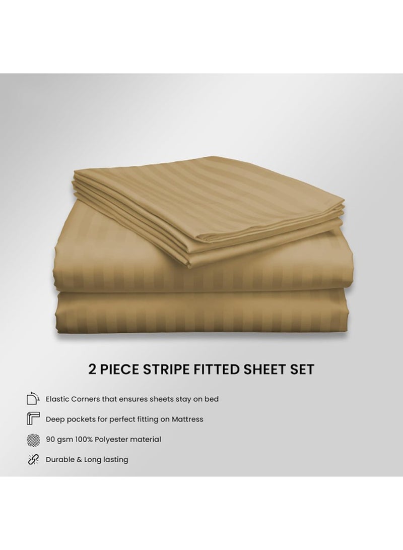ARISTOCRAT 2Pieces Stripe Fitted Sheet Set - 90x200+17cm (Beige) Microfiber Beige - Image 1