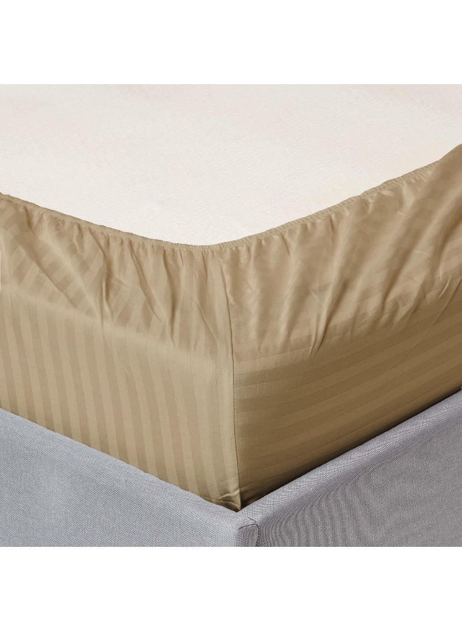 ARISTOCRAT 2Pieces Stripe Fitted Sheet Set - 90x200+17cm (Beige) Microfiber Beige - Image 4