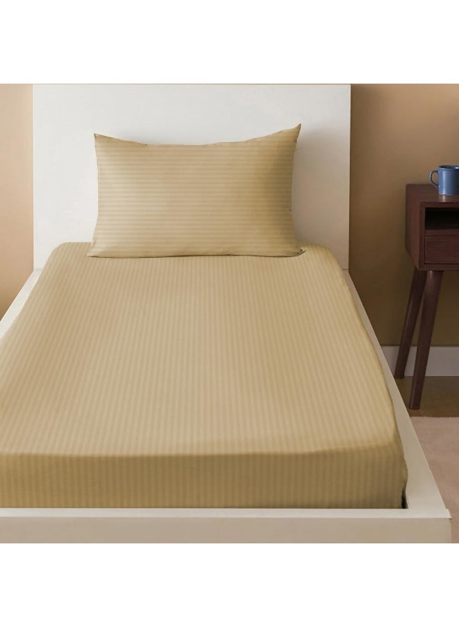 ARISTOCRAT 2Pieces Stripe Fitted Sheet Set - 90x200+17cm (Beige) Microfiber Beige - Image 3