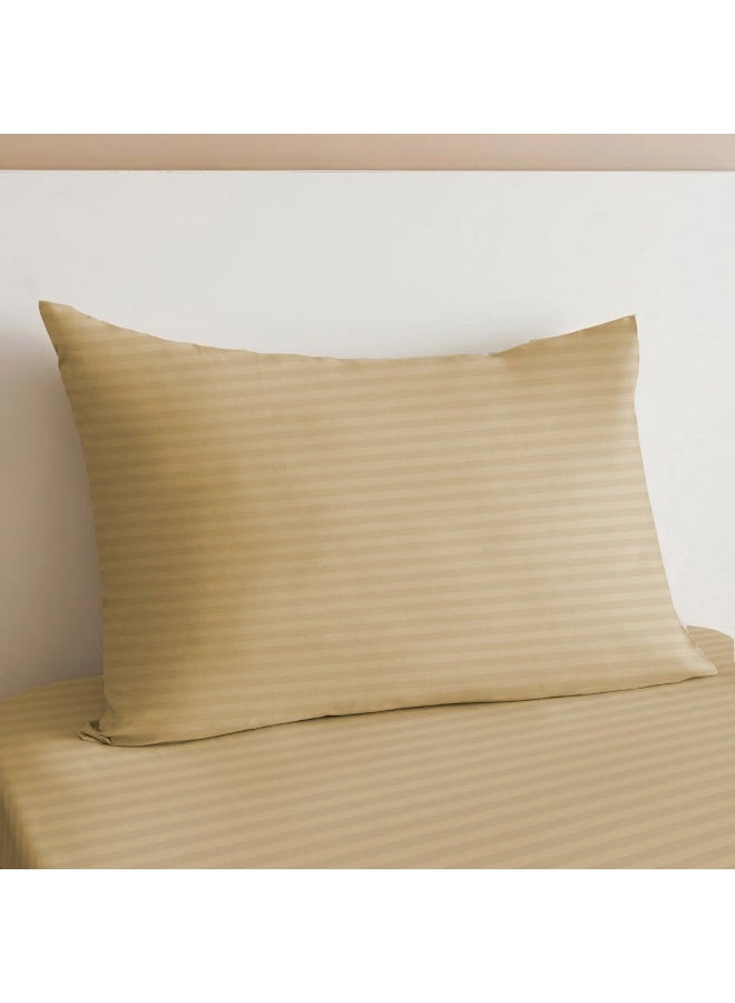 ARISTOCRAT 2Pieces Stripe Fitted Sheet Set - 90x200+17cm (Beige) Microfiber Beige - Image 5