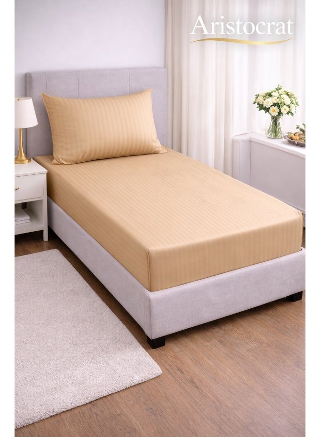 أرستوكرات طقم ملاءات مشدودة مخططة من 2 قطعة - 90x200+17 سم (بيج) - Image 1
