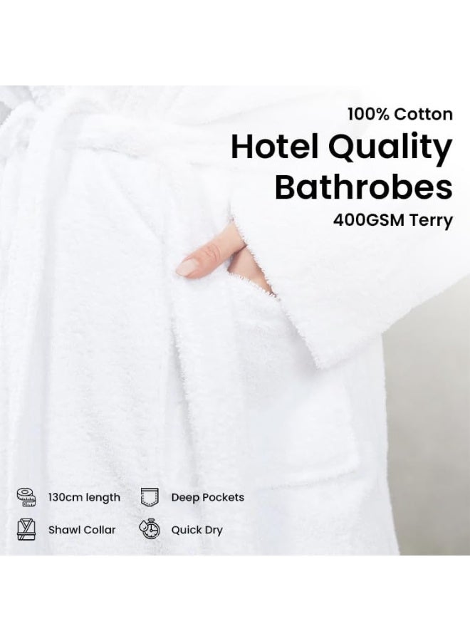 أرستوكرات Aristocrat 100% Cotton Terry Unisex Adult Bathrobe - Super Soft & Highly Absorbent Ideal for Everyday Use - with Shawl collar (White) White  - Image 2