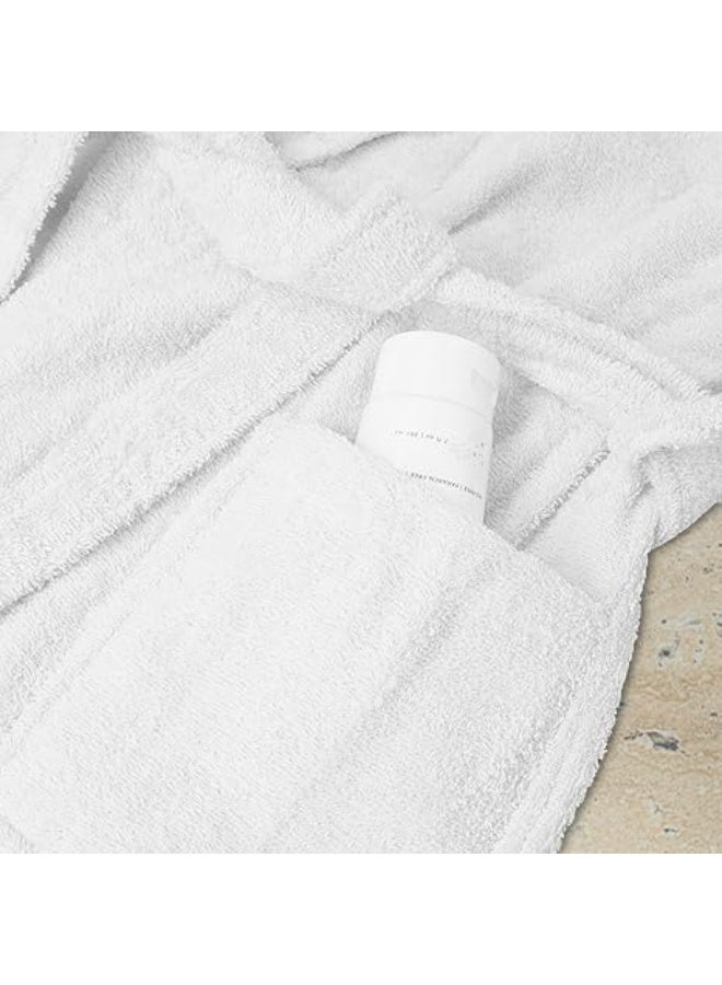 أرستوكرات Aristocrat 100% Cotton Terry Unisex Adult Bathrobe - Super Soft & Highly Absorbent Ideal for Everyday Use - with Shawl collar (White) White  - Image 4