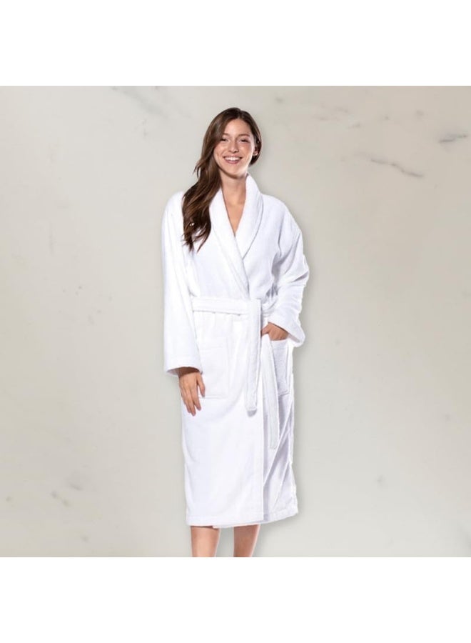 أرستوكرات Aristocrat 100% Cotton Terry Unisex Adult Bathrobe - Super Soft & Highly Absorbent Ideal for Everyday Use - with Shawl collar (White) White  - Image 3