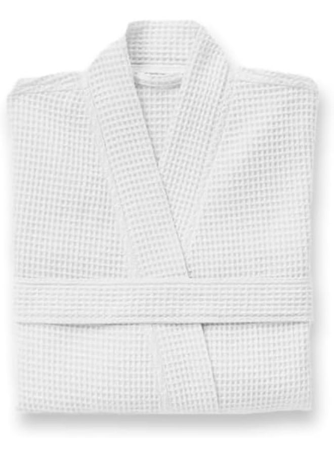 أرستوكرات Aristocrat 100% Cotton Waffle Unisex Adult Bathrobe - Super Soft & Highly Absorbent Ideal for Everyday Use - with Kimono collar (White) White  - Image 1