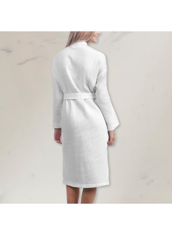 أرستوكرات Aristocrat 100% Cotton Waffle Unisex Adult Bathrobe - Super Soft & Highly Absorbent Ideal for Everyday Use - with Kimono collar (White) White  - Image 3