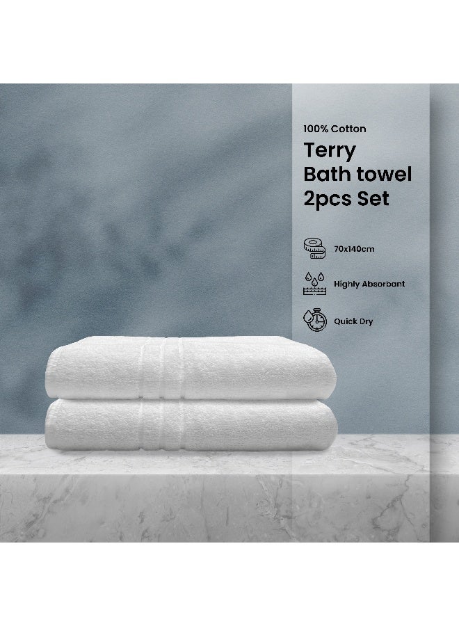 ARISTOCRAT Aristocrat 2pcs Premium Hotel Quality Bath Towel for Bathroom, Hotel, Spa & Gym - 100% Cotton 600gsm (White) 70x140cm White  - Image 1