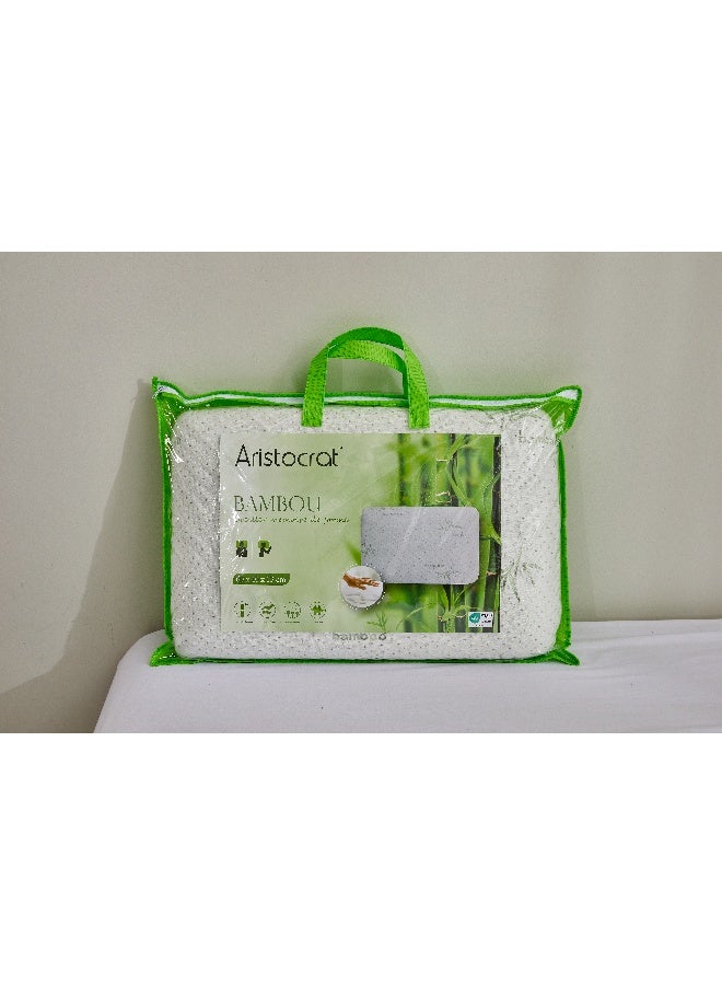 أرستوكرات Aristocrat Bambou Memory Foam Pillow with Removable Bamboo Rayon Cover I Hypoallergenic & Breathable- 60x40x13 cm Foam White  - Image 4