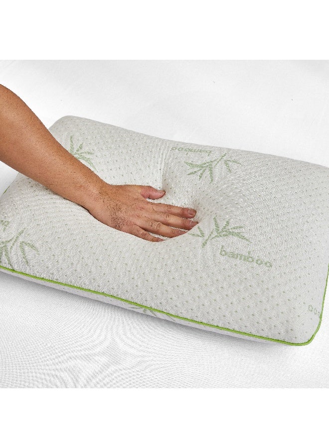 أرستوكرات Aristocrat Bambou Memory Foam Pillow with Removable Bamboo Rayon Cover I Hypoallergenic & Breathable- 60x40x13 cm Foam White  - Image 3