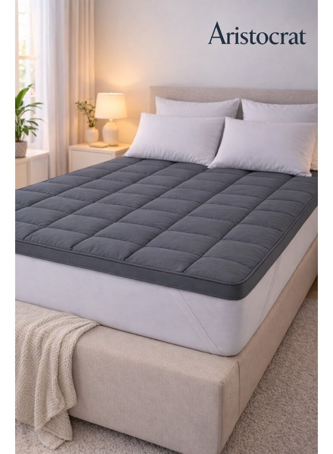 600GSM Striped Microfiber Mattress Topper Small Double 120x200cm – Soft Thick 7cm Cushioning with Elastic Straps, Grey Microfiber Grey 120x200+7cm